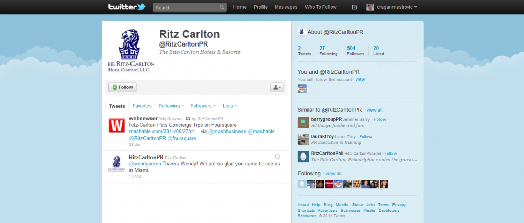 Ritz Carlton on Twitter